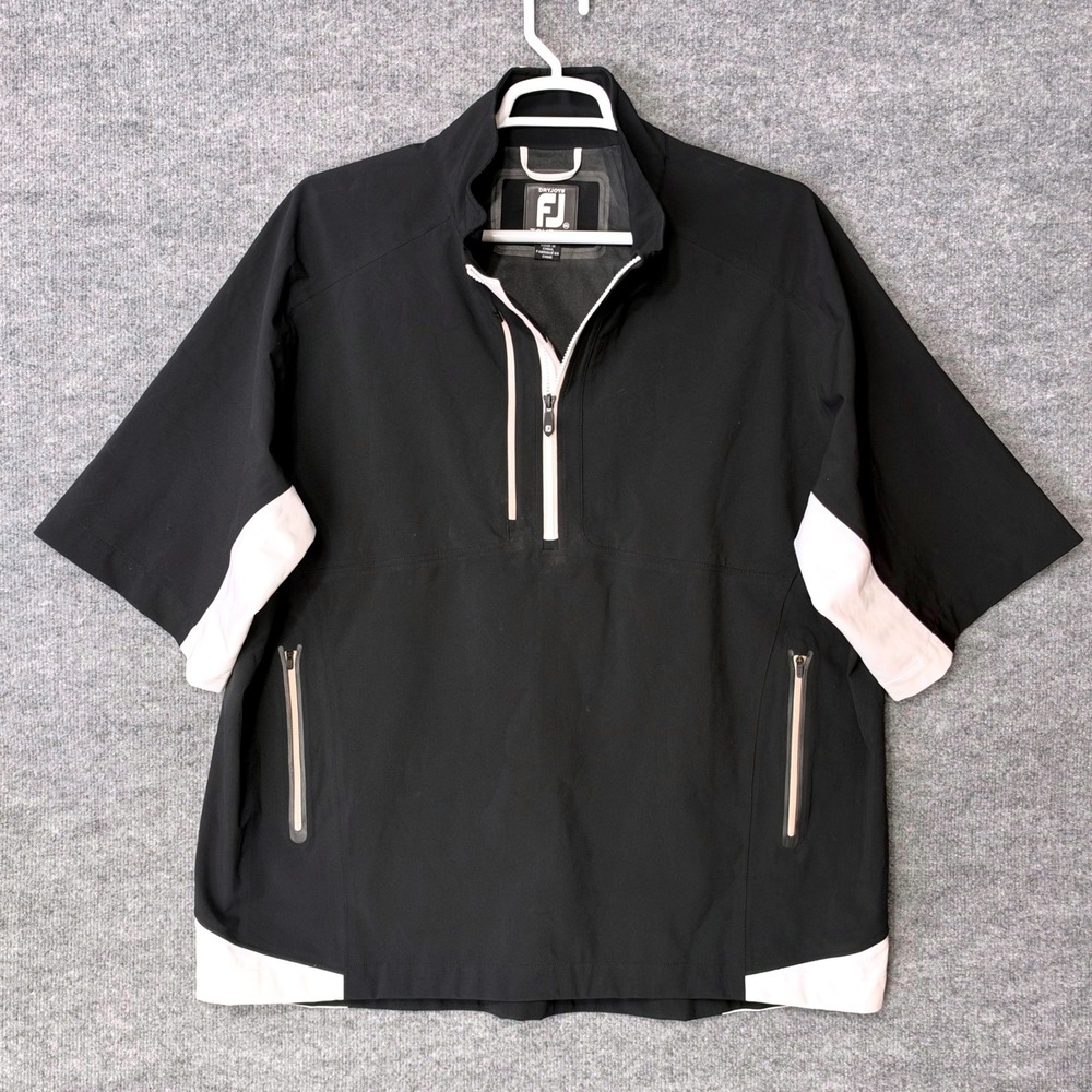 FootJoy DryJoys Tour XP Mens 2XL Black White 1/4 Zip Golf Rain Shirt
